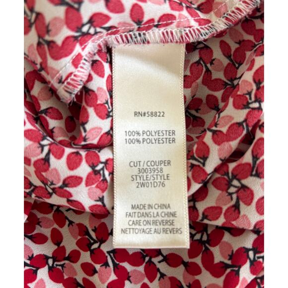 Max Studio Red Floral Peasant Blouse XXL Ruffle Tie Neck Balloon Sleeve Boho Top - Picture 5 of 9